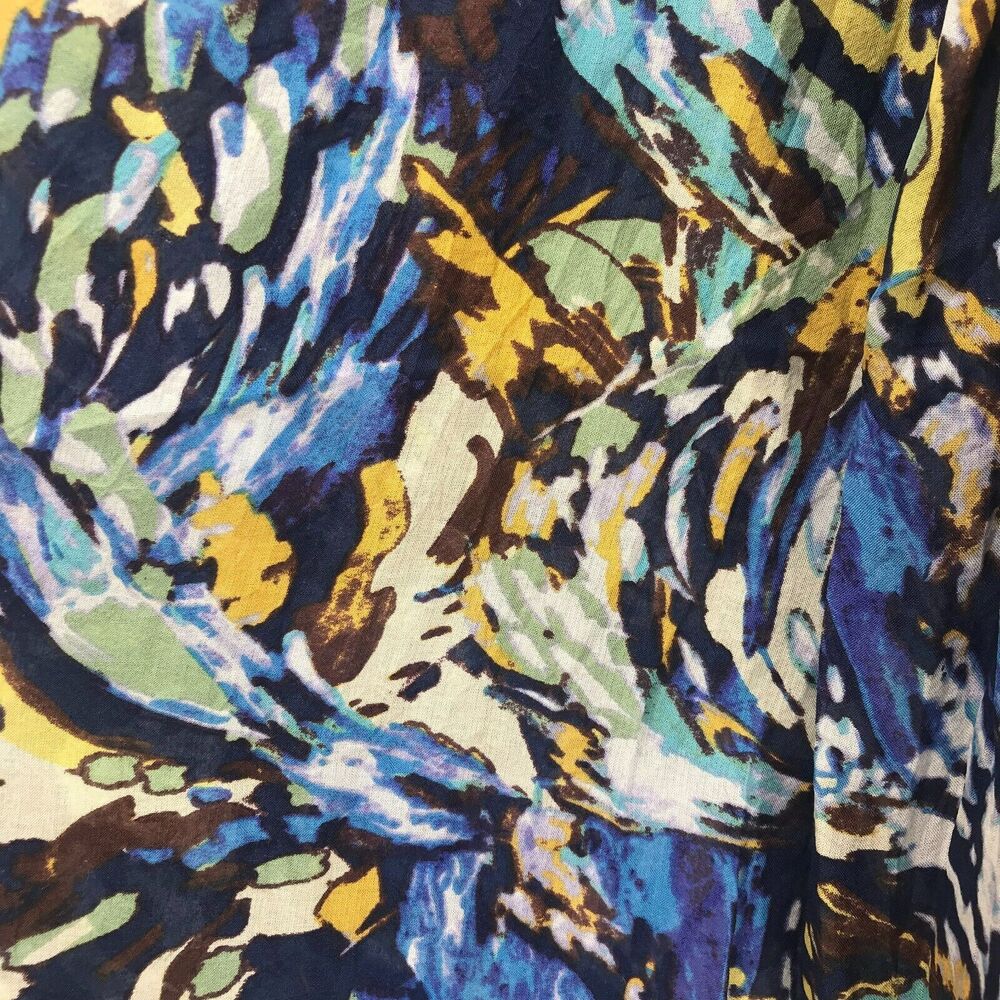 Anthropologie Moulinette Soeurs Oak Apple Dress Womens 2 Blue Yellow Silk Sheath - Picture 2 of 10